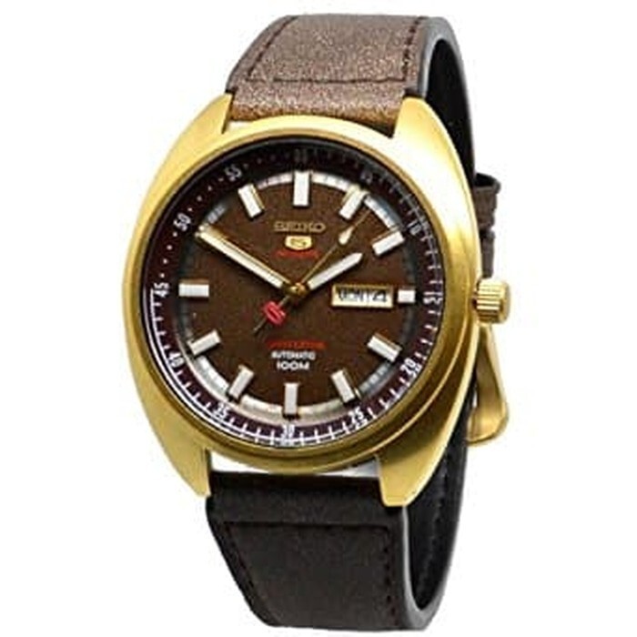Pre-owned Seiko 5 Sports Srpb74 Limited Edition Automatic Watch 4r36 Brown Gold Leather