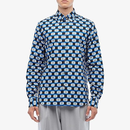 MARNI 295642 Block Print Shirt (Blue/Black) Men's Clothing, IT/50, US/L
