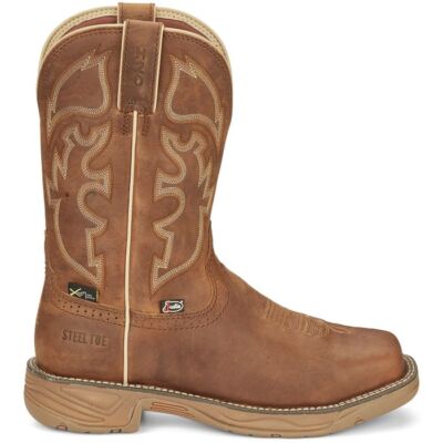 JUSTIN BOOTS JUSTIN MEN'S SE4340 RUSH 11" TAN WATERPROOF MET GUARD SLIP-RESISTANT WORK BOOTS