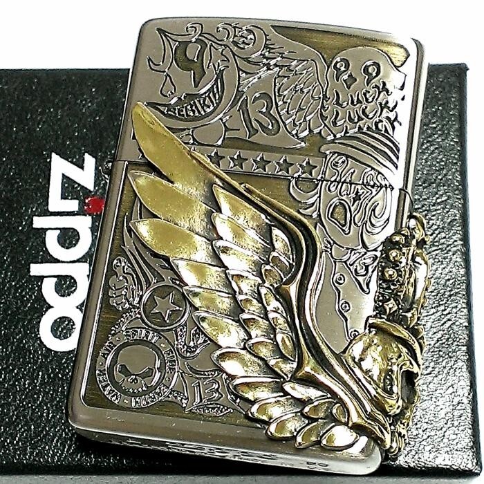 Zippo Lighter Fortune Head Lucky Owl Crown Skull 3 Sided Metal Gold Silver Brass