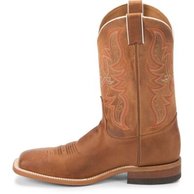 Pre-owned Justin Boots Justin Men's Br735 Austin 11" Cognac Broad Square Toe Block Heel Mid-calf Boots In Cognac (brown)