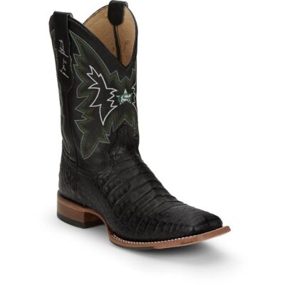 JUSTIN BOOTS JUSTIN MEN'S GR5705 HAGGARD 11" CAIMAN BLACK SQUARE TOE WESTERN MID-CALF BOOTS