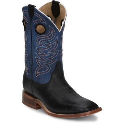 Pre-owned Justin Boots Justin Men's Cj2532 Pearce 11" Black Square Toe Block Heel Western Pull-on Boots
