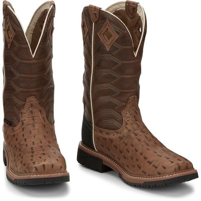 Pre-owned Justin Boots Justin Men's Se4839 Derrickman 12" Tan Waterproof Composite Toe Eh Work Boots In Caramel Croc Print (tan)