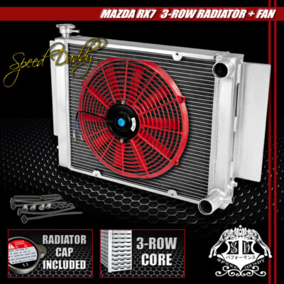3-РЯДНЫЙ АЛЮМИНИЕВЫЙ ГОНОЧНЫЙ РАДИАТОР С СЕРДЕЧНИКОМ + 14 КРАСНЫХ ВЕНТИЛЯТОРОВ ДЛЯ 79-82 MAZDA RX-7/RX7 SA/FB