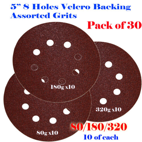5" 8 Hole Grit Sanding Disc Random Orbit Hook & Loop Sandpaper Sander 80/180/320