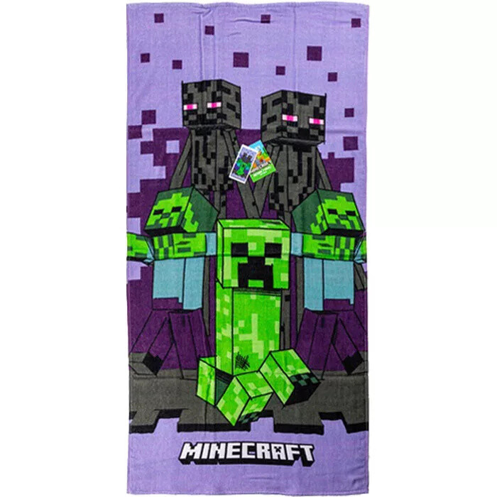 Minecraft Purple Badetuch, Strandtuch 70x140cm 100% Baumwolle