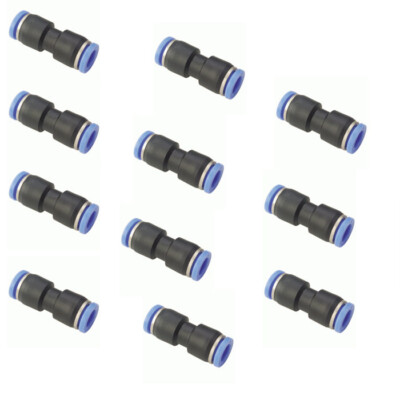 10x 1/4'' OD Tube Pneumatic Straight Union Connector, Push To Connect Air Fitting