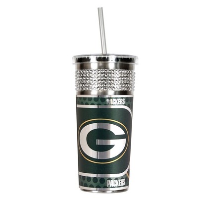Стакан Green Bay Packers 16oz Silver Bling с соломинкой