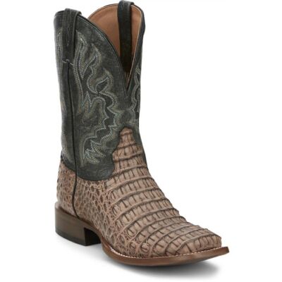 Pre-owned Tony Lama Men's Tl5258 Marfa 11" Brown Caiman Square Toe Block Heel Cowboy Boots