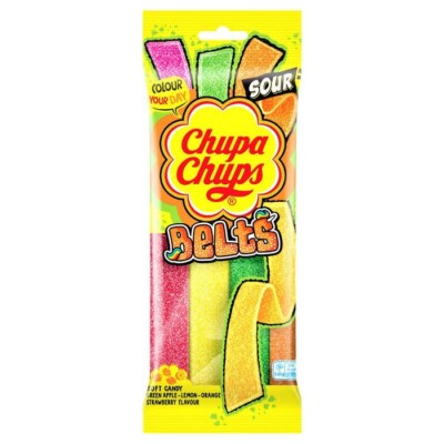 Chupa Chups Sour Belts Apple, Strawberry Mixed Fruit Flavours Sugar Candy Sweets