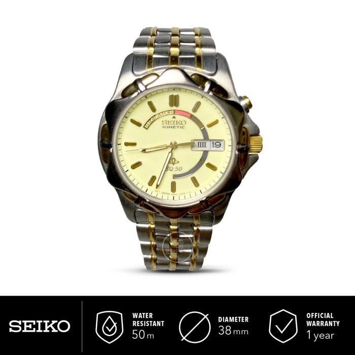 SEIKO KINETIC SKJ024P1 Watch 5M43 SQ50 Two Tone Bracelet