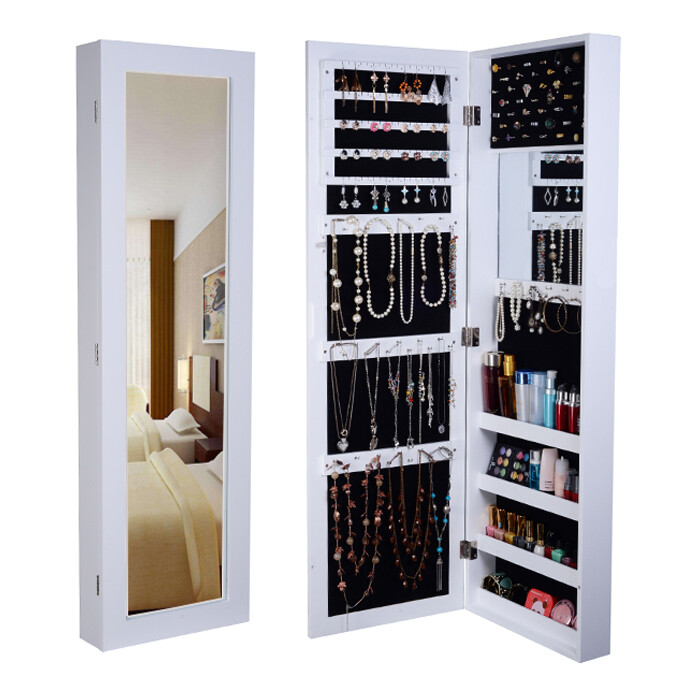 Wall Mounted Mirror Jewelry Cabinet Organizer Jewelry Display Case