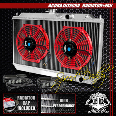 АЛЮМИНИЕВЫЙ 2-РЯДНЫЙ РАДИАТОР С СЕРДЕЧНИКОМ + 2 X 10 КРАСНЫХ ВЕНТИЛЯТОРА ОХЛАЖДЕНИЯ ДЛЯ ACURA INTEGRA DA 90-93