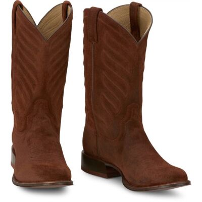 Pre-owned Tony Lama Men's Dr3040 Amado 12" Suede Cognac Round Toe Western Boot In Cognac (brown)