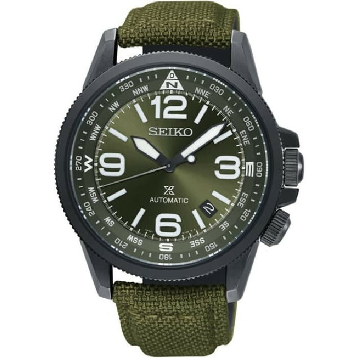 Pre-owned Seiko Land Prospex Srpc33k1 Automatic Watch Nylon Strap Green Dial 4r35 Compass