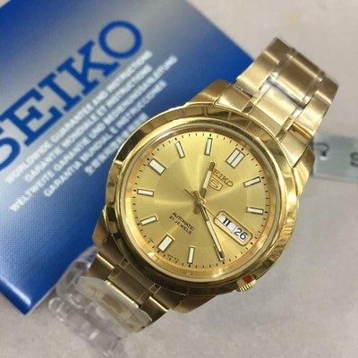 Pre-owned Seiko 5 Snkk20k1 Automatic Gold Tone Stainless Steel Analog Men's Watch