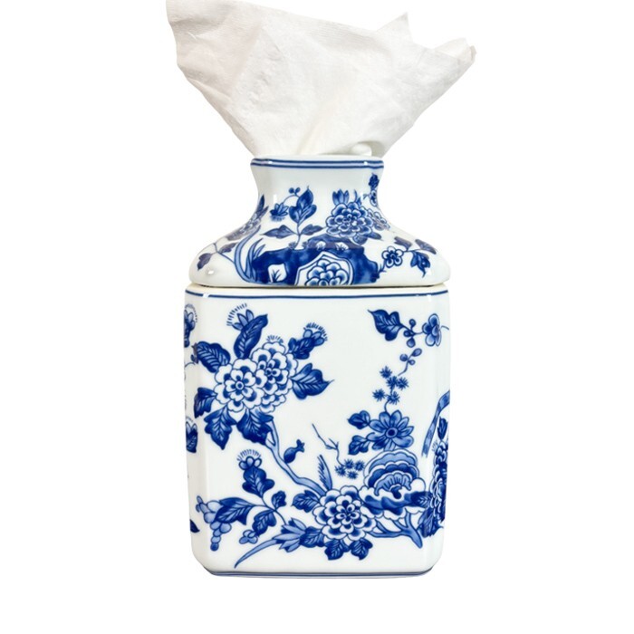 Blue and White Porcelain Square Tissue Box Cover Holder Home Decor