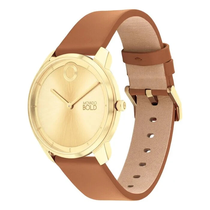 MOVADO MOVADO GOLD DIAL BROWN LEATHER STRAP 40MM QUARTZ WATCH