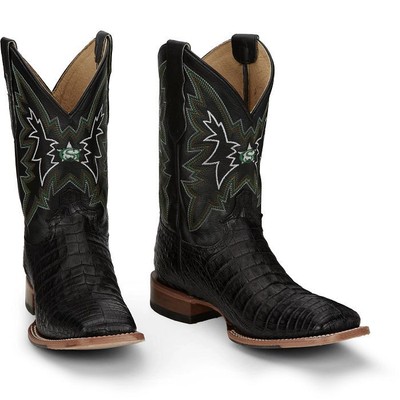 JUSTIN BOOTS JUSTIN MEN'S GR5705 HAGGARD 11" CAIMAN BLACK SQUARE TOE WESTERN MID-CALF BOOTS