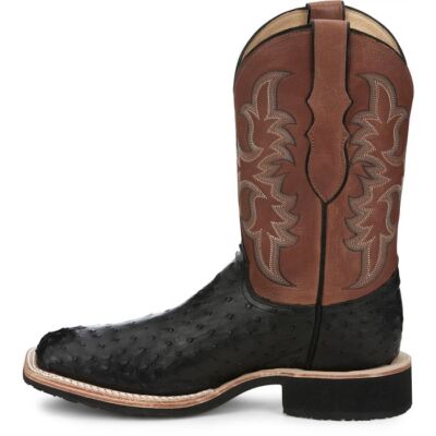 Pre-owned Justin Boots Justin Men's Aq8530 Drover 11" Onyx (black) Full Quill Ostrich Block Heel Boots
