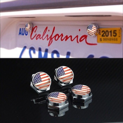 4 Sets USA American Flag Anti-Theft License Plate Frame Screw Cap For Dodge
