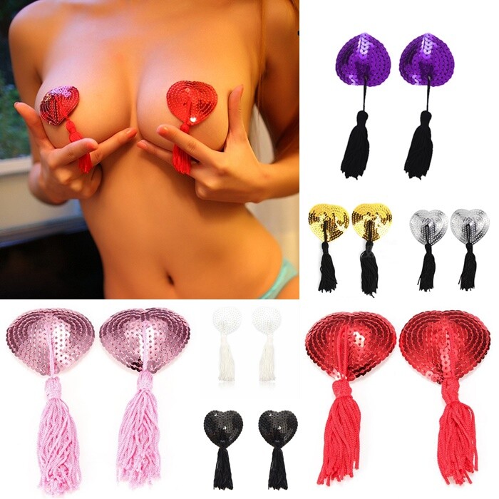 Nippelcover - Herz Pasties Pailetten Quaste Burlesque Nippelschmuck #S14