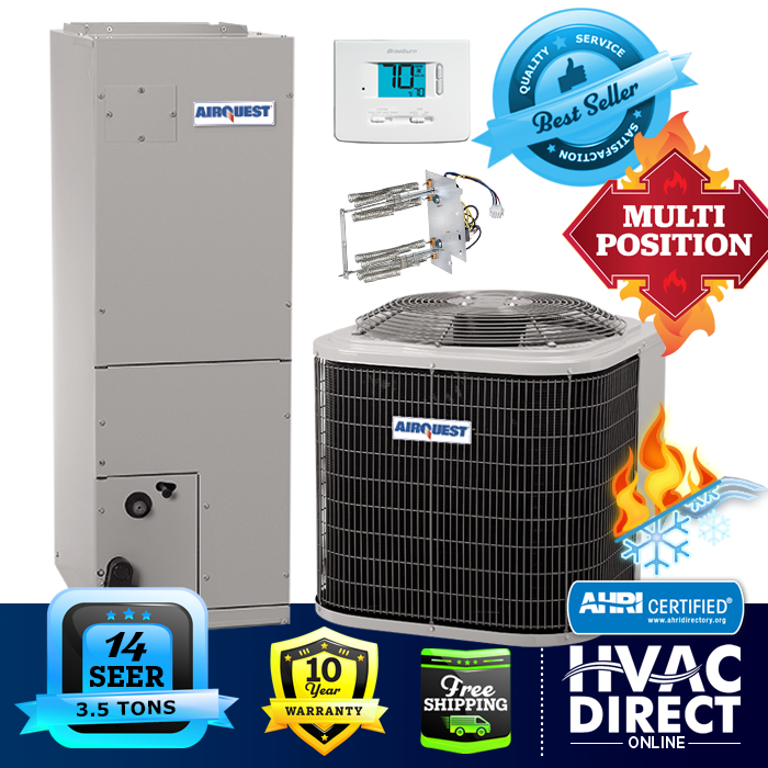 3.5 Ton 14 SEER AirQuestHeil by Carrier AC Heat Pump System + Heat Kit