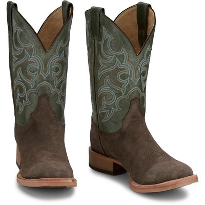 Pre-owned Justin Boots Justin Men's Br386 Fergus 11" Brown Slip-resistant Sq Toe Western Roughout Boots In Chocolate (brown)