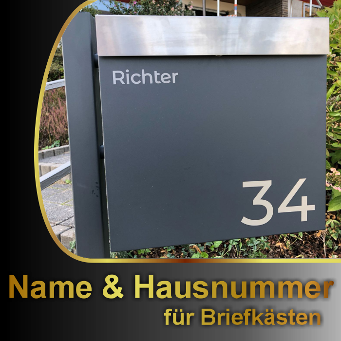 ### Briefkasten Aufkleber Hausnummer + Name - Farbauswahl, Wunschtext, Schild ##
