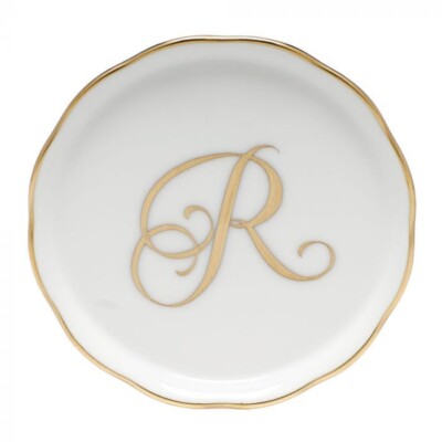 HEREND,  COASTER WITH MONOGRAM LETTER R,  #600341-R,  W/24KT GOLD, BRAND NEW