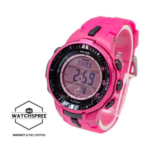Pre-owned Casio Protrek Triple Sensor V3 Solar Atomic Series Watch Prw3000-4b
