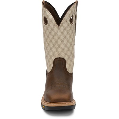 JUSTIN BOOTS JUSTIN MEN'S WK2116 ROUGHNECK 12" BROWN ELECTRICAL HAZARD SQUARE TOE WORK BOOTS