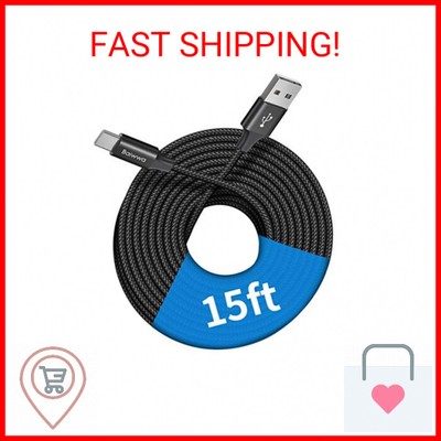 Baiwwa [ 15ft/4.6m ] Extra Long USB C Cable, Premium Nylon Braided USB A to Type