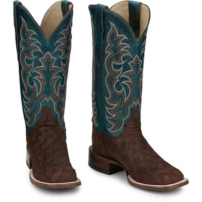 JUSTIN BOOTS JUSTIN WOMEN'S AQ8651 COWGAL 13" BROWN FULL QUILL OSTRICH SQ TOE WESTERN BOOTS