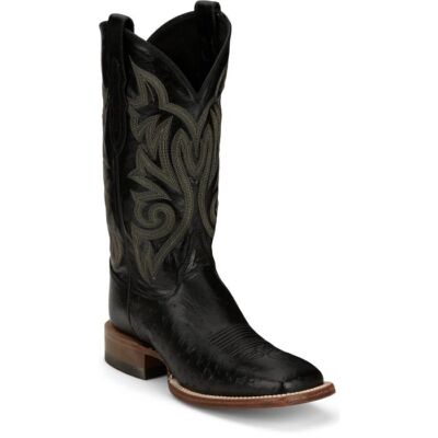 JUSTIN BOOTS JUSTIN MEN'S 8170 PASCOE 13" BLACK SMOOTH OSTRICH SQUARE TOE WESTERN BOOTS