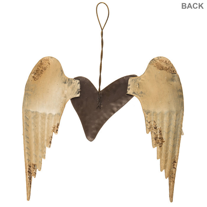 Antique Cream Wings Metal Decor with Gold Heart. FREE SHIPPING
