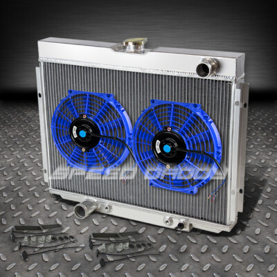 3-РЯДНЫЙ АЛЮМИНИЕВЫЙ ГОНОЧНЫЙ РАДИАТОР + 2 X 10 СИНИХ ВЕНТИЛЯТОРА 67-70 FORD MUSTANG/RANCHERO V8
