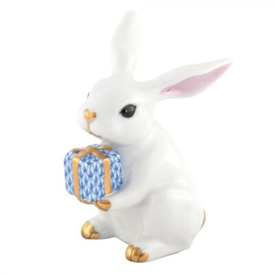 HEREND,  CELEBRATION BUNNY, WHITE-BLUE FISHNET #VHB-16091, BRAND NEW, MINT & BOX