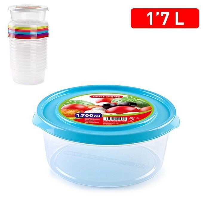 Set 12 Pezzi Contenitore Basic Tondo 1,7Lt Coperchio In Plastica Colorata hmj