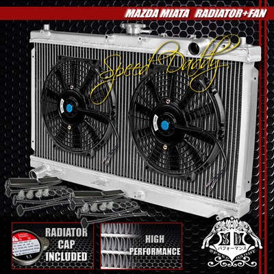 2-РЯДНЫЙ АЛЮМИНИЕВЫЙ РАДИАТОР С СЕРДЕЧНИКОМ + 2X10 ЧЕРНЫХ ВЕНТИЛЯТОРА ОХЛАЖДЕНИЯ ДЛЯ 99-05 MAZDA MIATA MX-5