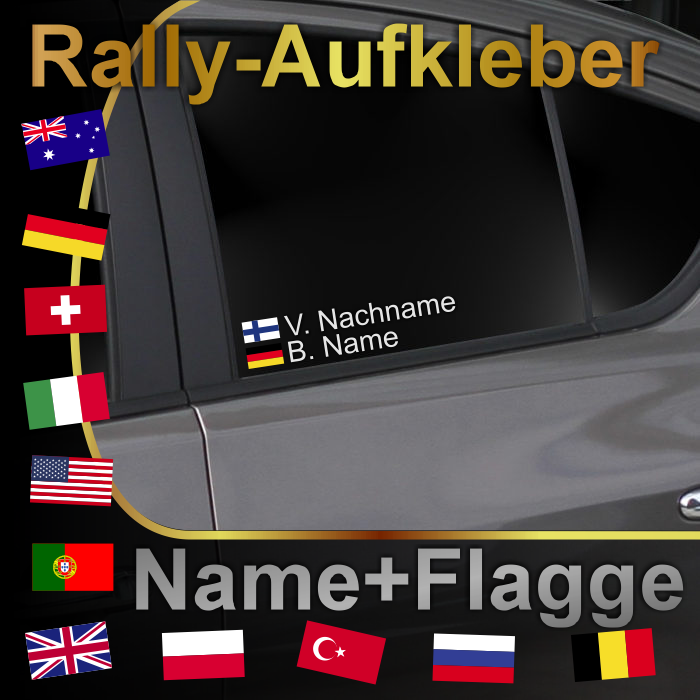 ### Autoaufkleber Name + Flagge *** Motorsport *** Rally *** DTM *** Racing ###
