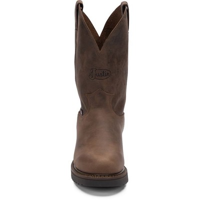 Pre-owned Justin Boots Justin Men's 4444 Balusters 11" Brown Electrical Hazard Round Toe Work Boots In Bay Gaucho (brown)