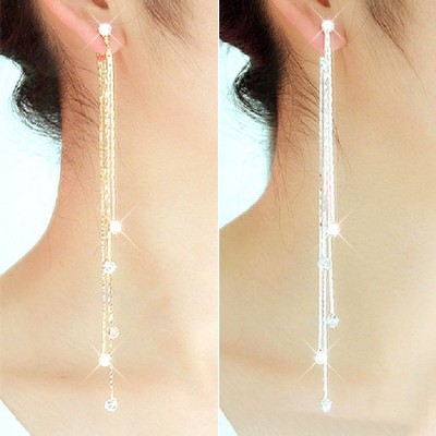 EXTRA LANGE Sexy Ohrhänger Ohrringe lang Ketten Strass Ohrstecker 2 FARBEN NEU