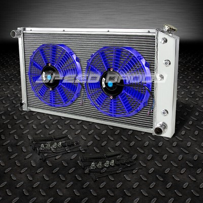 3-РЯДНЫЙ АЛЮМИНИЕВЫЙ РАДИАТОР+ 2X10 СИНИХ ВЕНТИЛЯТОРА ДЛЯ 68-77 PONTIAC LEMANS/GTO/TEMPEST