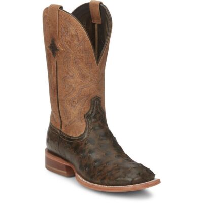 Pre-owned Tony Lama Women's Tl5405 Tori 11" Brown Full Quill Ostrich Sq Toe Western Boots In Golden (brown)