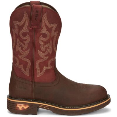 Pre-owned Justin Boots Justin Men's Cr4007 Resistor 11" Brown Waterproof Nano Composite Toe Work Boots In Whiskey Brown (brown)