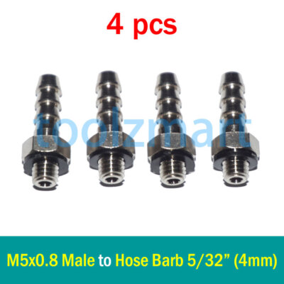 4pcs M5 M5x0.8 Male to 5/32'' 4mm Hose Barb Fitting Pipe Adapter Connector Washer
