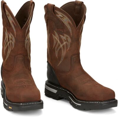 Pre-owned Justin Boots Justin Men's Cr2152 Frontline Hiviz 11" Brown Nano Comp Toe Eh Waterproof Boots In Walnut Brown (brown)