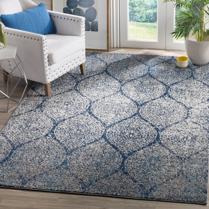 Large Navy Blue and Grey/White Rug 200x300cm in Prestwick, South